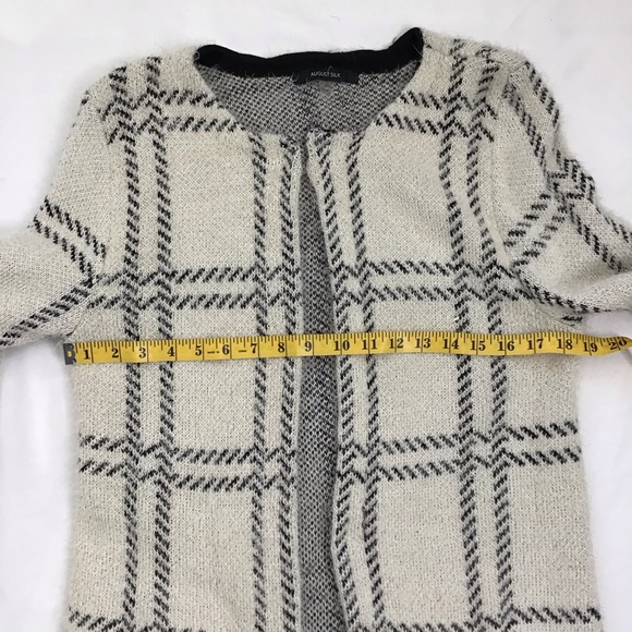 AUGUST SILK WOMEN LIGHT GREY BLACK DESIGN VERY LONG WINTER WARM CARDIGAN SZ L - Picture 5 of 7